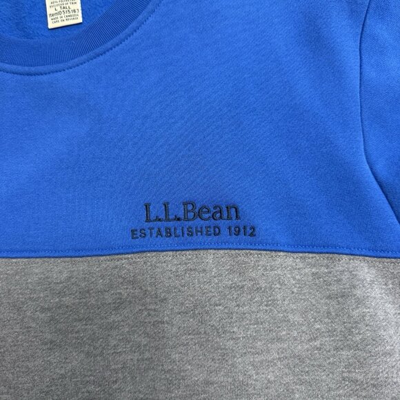 LL BEAN FLEECE SWEATER CREW NECK COLORBLOCK MENS L TALL BLUE GRAY FALL WINTER - Picture 4 of 8